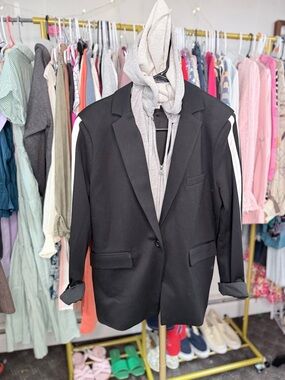 Black Women's Sport Blazer with White Sleeve Stripe